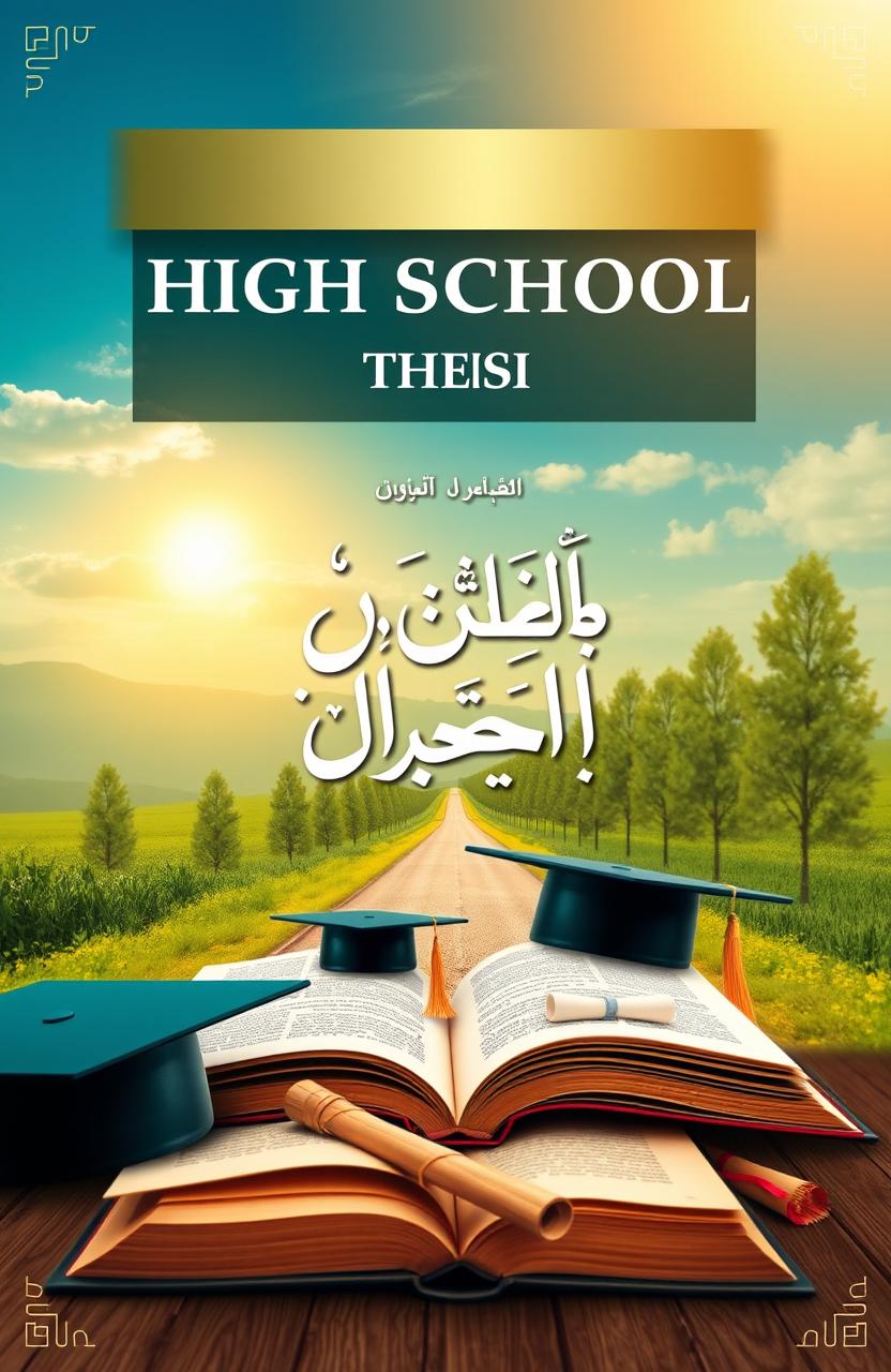 An artistic cover design for a high school graduation thesis (التوجيهي) featuring a bright and inspiring academic theme