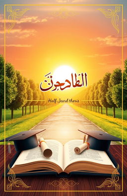 An artistic cover design for a high school graduation thesis (التوجيهي) featuring a bright and inspiring academic theme