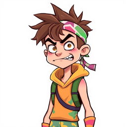 A Fortnite player illustrated in a vector art style, showcasing a skinny build and an exaggeratedly large head that gives him a comical and annoying appearance