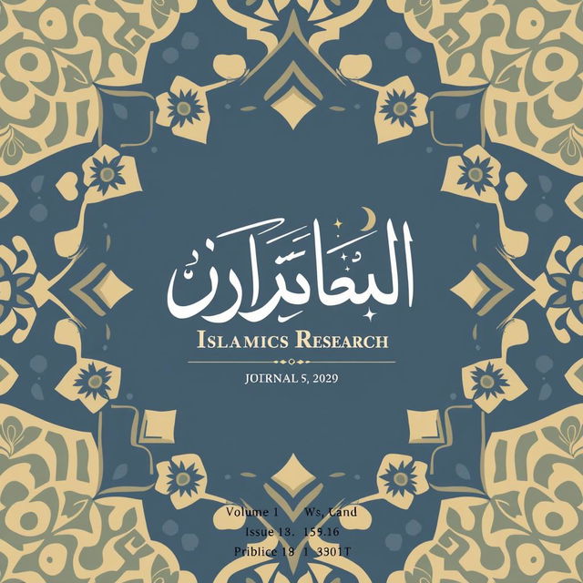 A beautifully designed cover for an Islamic research journal, featuring a harmonious blend of traditional and modern aesthetics