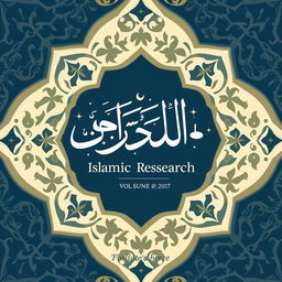 A beautifully designed cover for an Islamic research journal, featuring a harmonious blend of traditional and modern aesthetics