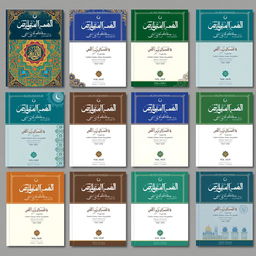 A collection of 20 beautifully designed covers for an Islamic research journal, showcasing a variety of styles that blend traditional and modern aesthetics
