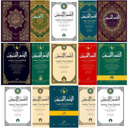 A collection of 20 beautifully designed covers for an Islamic research journal, showcasing a variety of styles that blend traditional and modern aesthetics
