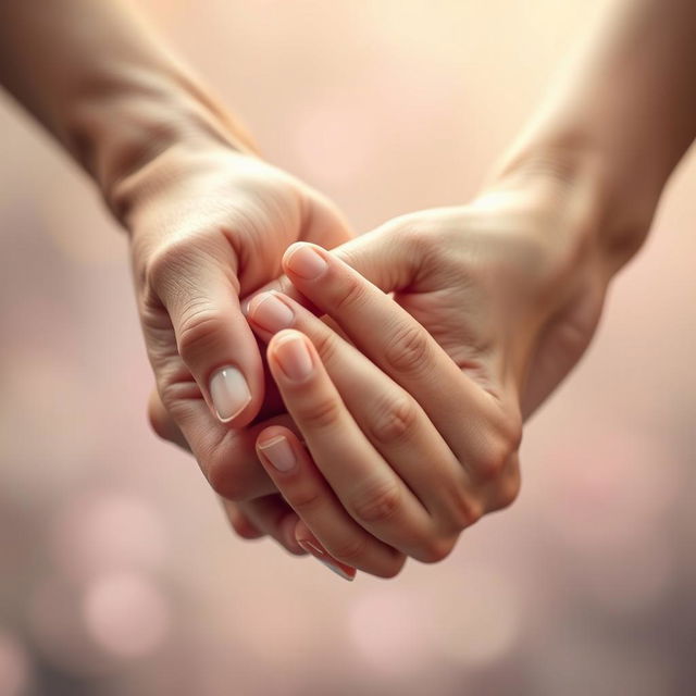 A tender image of two hands gently holding each other, symbolizing connection and support