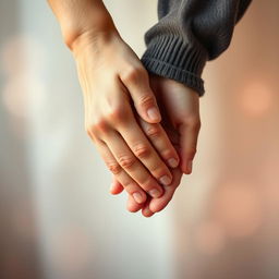 A tender image of two hands gently holding each other, symbolizing connection and support