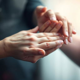 A tender image of two hands gently holding each other, symbolizing connection and support
