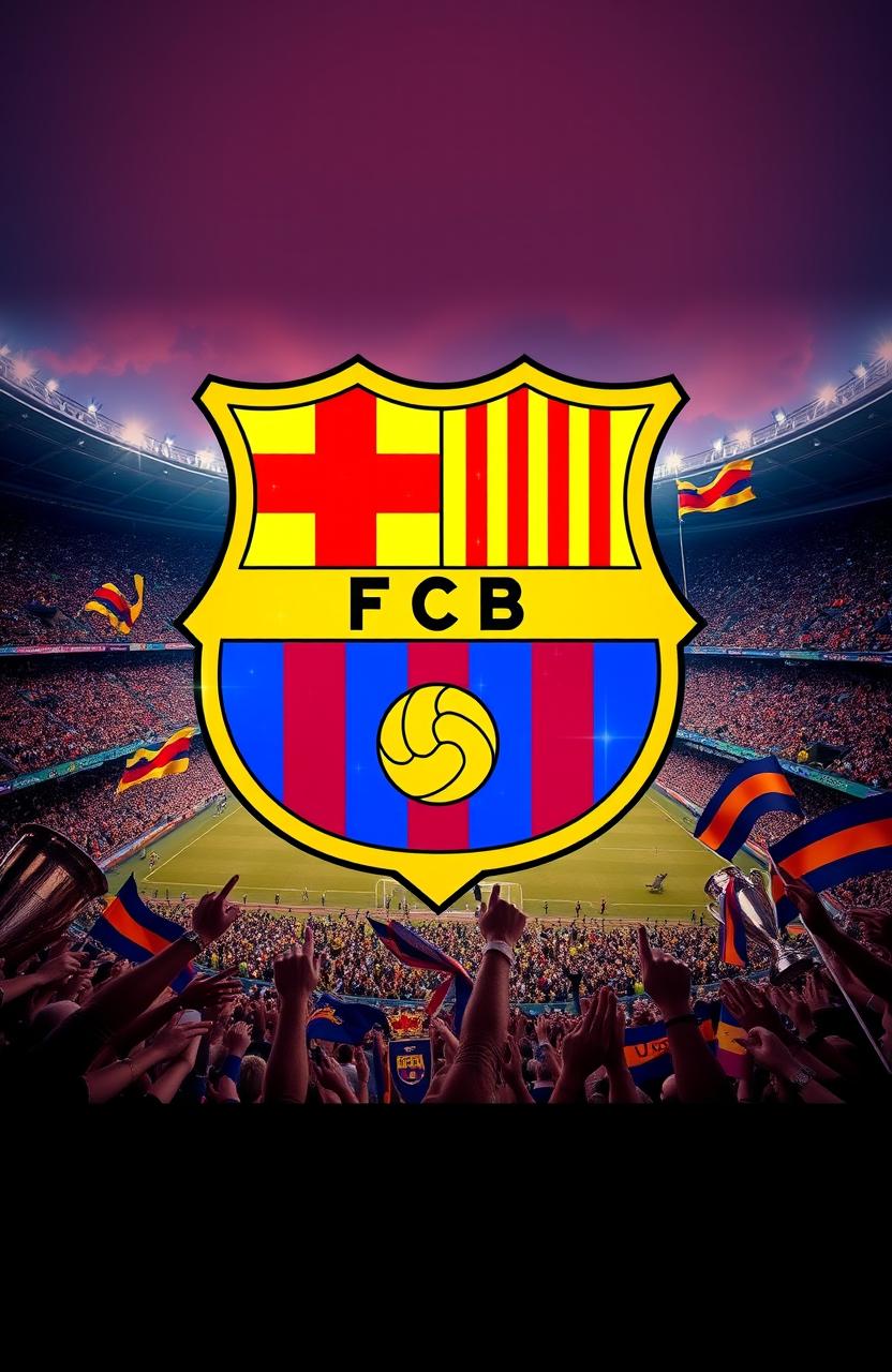 An artistic depiction of FC Barcelona's iconic logo, creatively blended with elements of the team's rich history and vibrant colors