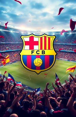 An artistic depiction of FC Barcelona's iconic logo, creatively blended with elements of the team's rich history and vibrant colors