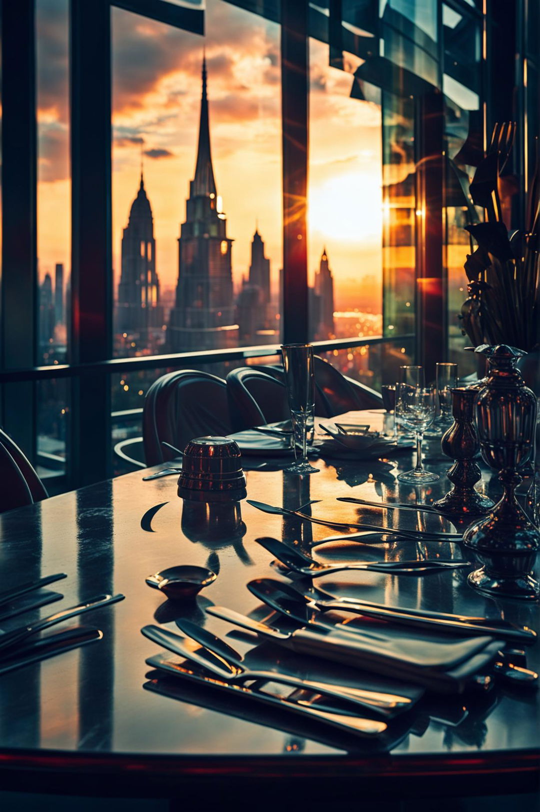 The image is a high-definition, cinematic photograph of a luxurious French restaurant