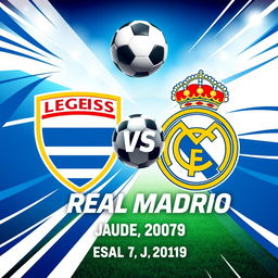 A vibrant football cover design featuring the logos (escudos) of Leganes and Real Madrid prominently