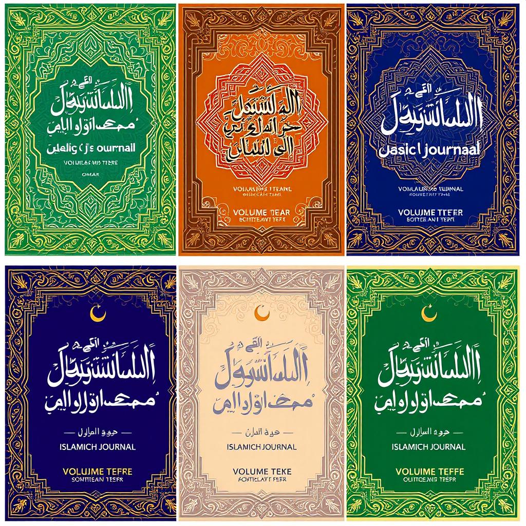 A collection of editable covers for an Islamic research journal, designed to blend traditional Islamic art with contemporary design elements