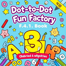 Create a vibrant and engaging activity and coloring book cover for 'Dot-to-Dot Fun Factory: Alphabet & Numbers Edition'