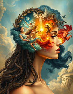 An enchanting and imaginative depiction of a 'war of gods' set within the mind of a beautiful woman