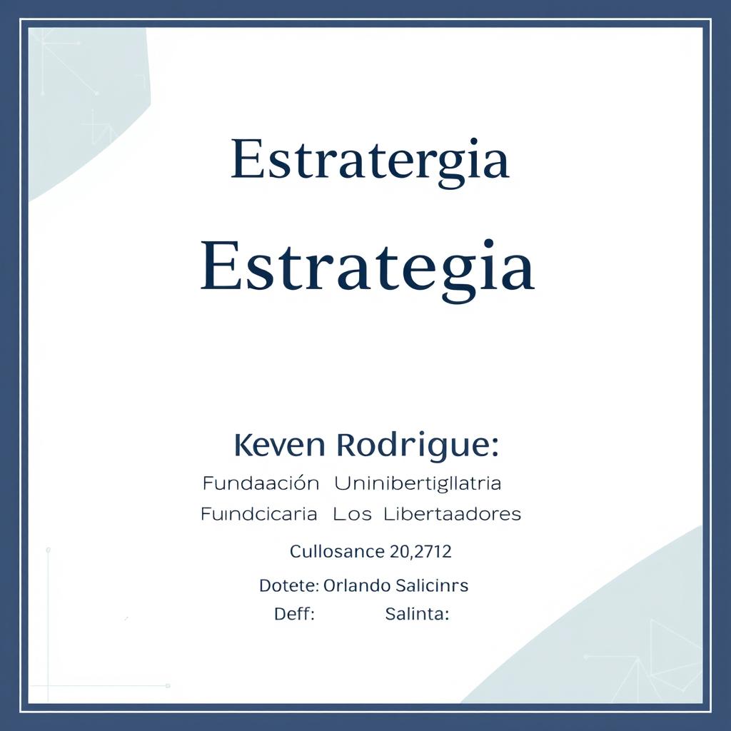 A professional and elegant cover page for a document, featuring the title prominently displayed at the top: 'Estrategia'