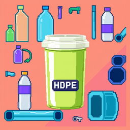 A pixel art representation of a high-density polyethylene (HDPE) container, showcasing its distinct features such as a subtle shine and smooth surface texture