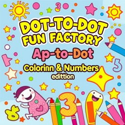 Create a vibrant and engaging activity and coloring book cover for 'Dot-to-Dot Fun Factory: Alphabet & Numbers Edition'