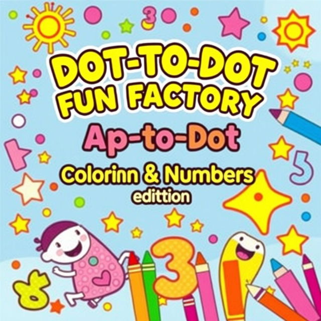 Create a vibrant and engaging activity and coloring book cover for 'Dot-to-Dot Fun Factory: Alphabet & Numbers Edition'