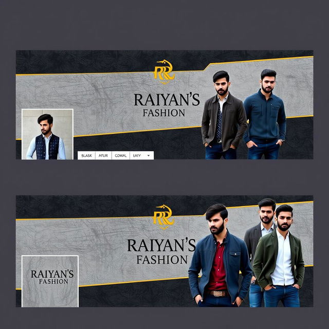 A stylish Facebook cover for a men's clothing brand named Raiyan's Fashion