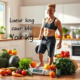 A motivational scene depicting a person achieving weight loss goals, with a supportive environment