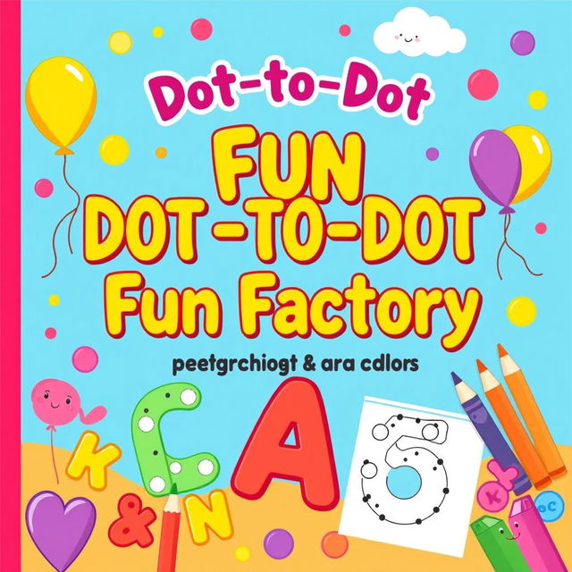 Design a cheerful and colorful activity and coloring book cover for 'Dot-to-Dot Fun Factory: Alphabet & Numbers Edition', tailored for kids ages 2-6