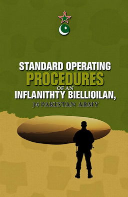 A dynamic and striking book cover design for a military manual titled 'Standard Operating Procedures of an Infantry Battalion, Pakistan Army'