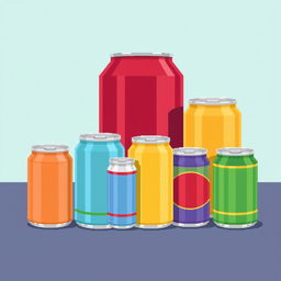 A pixel art representation of various cans made from low-density polyethylene (LDPE), showcasing their characteristic soft and flexible texture