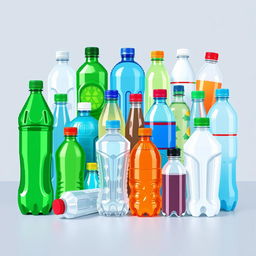 A detailed pixel art image featuring various recycled LDPE (Low-Density Polyethylene) plastic bottles