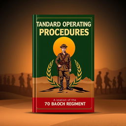An authoritative and striking book cover design for a military manual, focused on the standard operating procedures of an infantry battalion from the 70 Baloch Regiment of the Pakistan Army