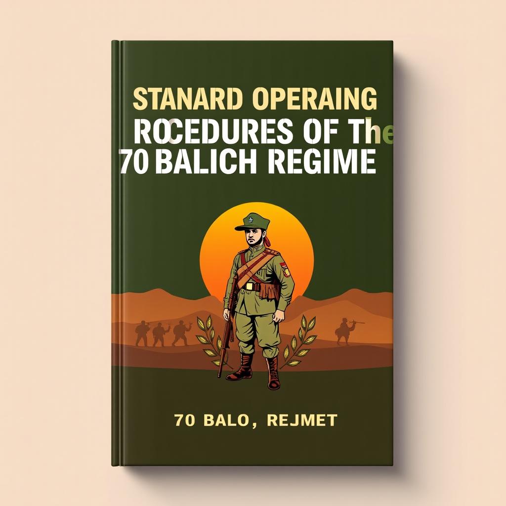 An authoritative and striking book cover design for a military manual, focused on the standard operating procedures of an infantry battalion from the 70 Baloch Regiment of the Pakistan Army