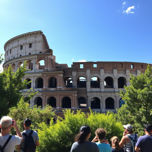 A stunning view of the Colosseum in Rome, showcasing its grandeur and ancient architecture