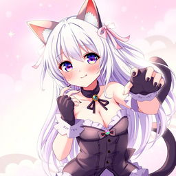 A cute anime girl with cat ears and a playful expression, striking a sexy pose