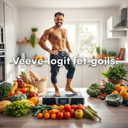 A motivational scene depicting a person achieving weight loss goals, with a supportive environment