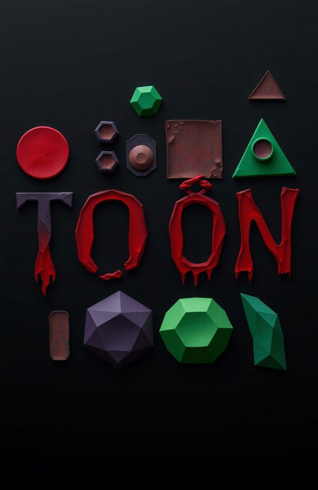 A collection of various 2D shapes, such as circles, squares, triangles, and polygons, creatively arranged to display the name 'TOÁN' in bold letters