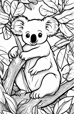 This is a black and white digital art of an adorable koala, ready to be colored