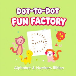 Create a vibrant and engaging cover design for 'Dot-to-Dot Fun Factory: Alphabet & Numbers Edition', specifically aimed at kids ages 2-6