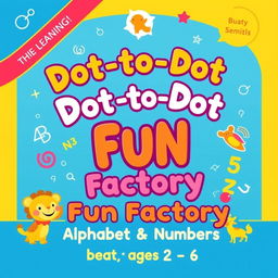 Create a vibrant and engaging cover design for 'Dot-to-Dot Fun Factory: Alphabet & Numbers Edition', specifically aimed at kids ages 2-6