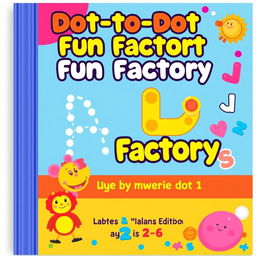 Create a vibrant and engaging cover design for 'Dot-to-Dot Fun Factory: Alphabet & Numbers Edition', specifically aimed at kids ages 2-6