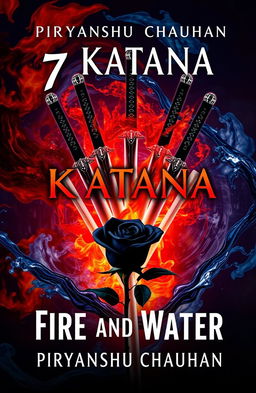 A captivating book cover design for a thriller titled '7 Katana: Fire and Water' by Priyanshu Chauhan