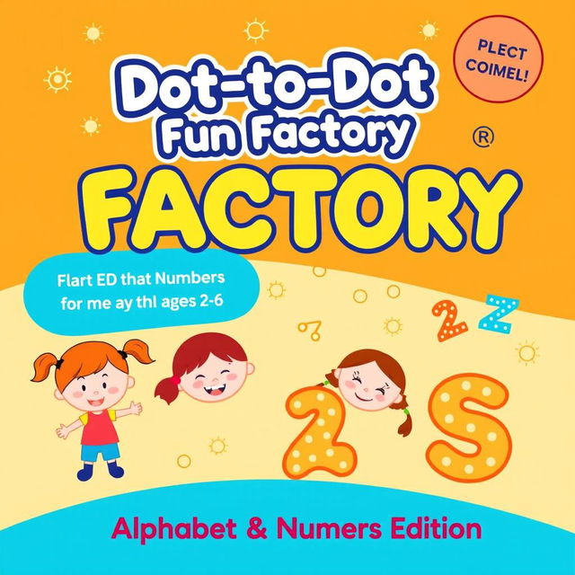 Create a vibrant and engaging cover for 'Dot-to-Dot Fun Factory: Alphabet & Numbers Edition', specifically designed for kids ages 2-6