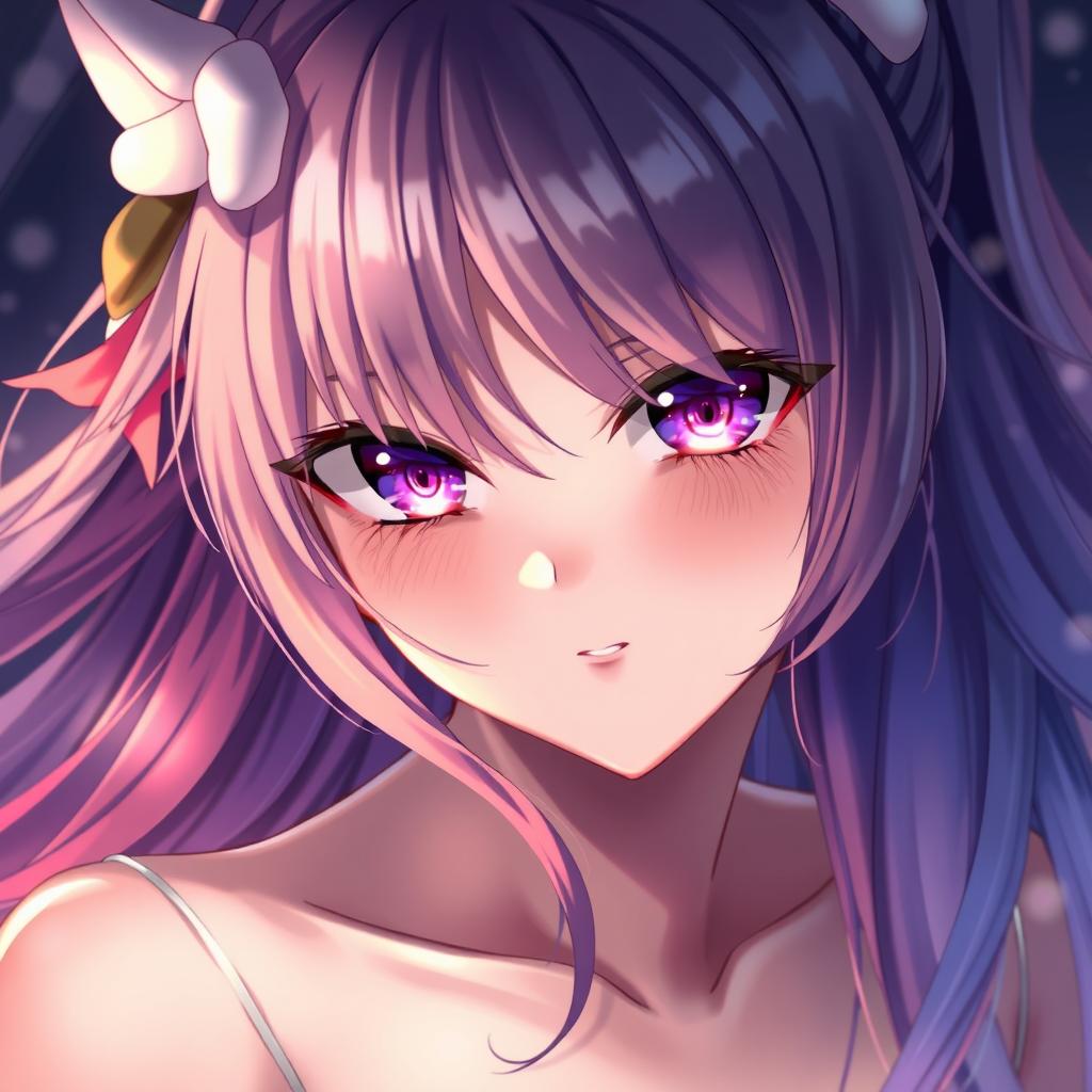 A highly detailed and artistic portrayal of an anime character, emphasizing aesthetic features while maintaining a playful and suggestive atmosphere