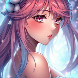 A highly detailed and artistic portrayal of an anime character, emphasizing aesthetic features while maintaining a playful and suggestive atmosphere