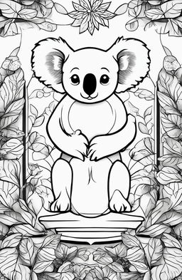 An even cuter koala is featured in this black and white digital art coloring page, inspired by the style of Wes Anderson