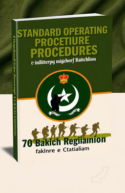 A military-themed book cover designed for the Standard Operating Procedures (SOPs) used in the 70 Baloch Regiment infantry battalion, also known as Fakhre e Chaghi Battalion