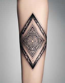 A high-quality digital render of a geometric tattoo on a forearm