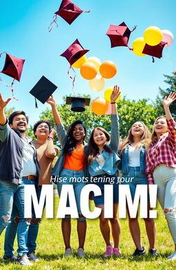 A vibrant and motivational scene depicting young adults celebrating life after completing their matric exams