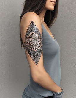 A high-quality digital render of a geometric tattoo on a forearm