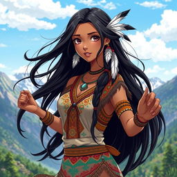 A beautifully designed anime-style female character inspired by Native American culture