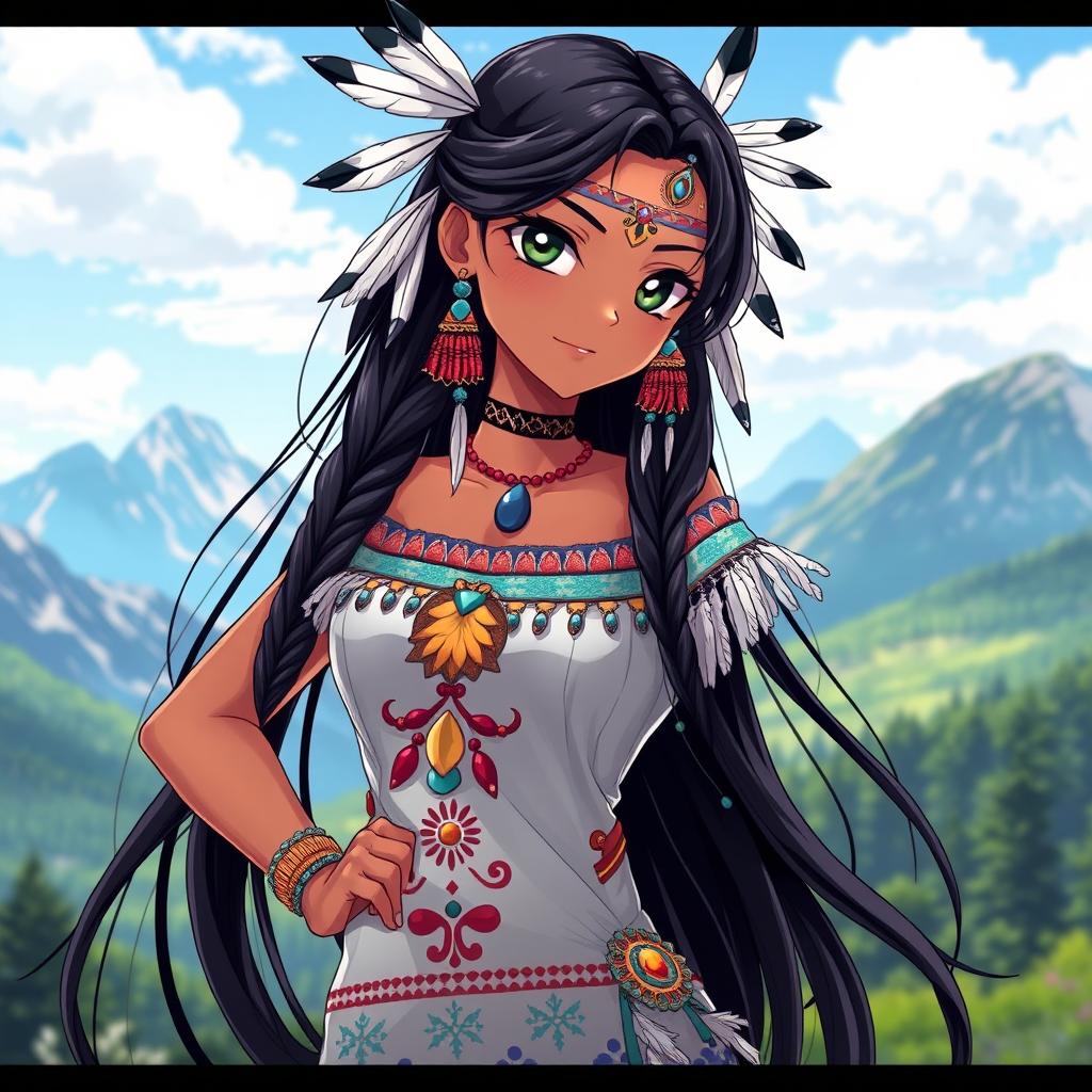 A beautifully designed anime-style female character inspired by Native American culture