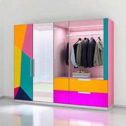 A sleek and modern wardrobe featuring a combination of vibrant and subtle colors