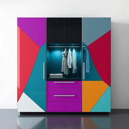 A sleek and modern wardrobe featuring a combination of vibrant and subtle colors